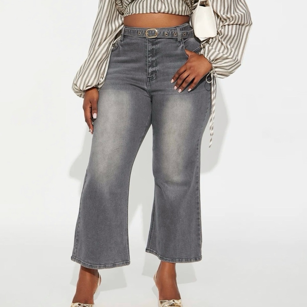FASHION NOVA Dear London Belted Ankle Flare Jeans Black Wash Size 18‎ Plus